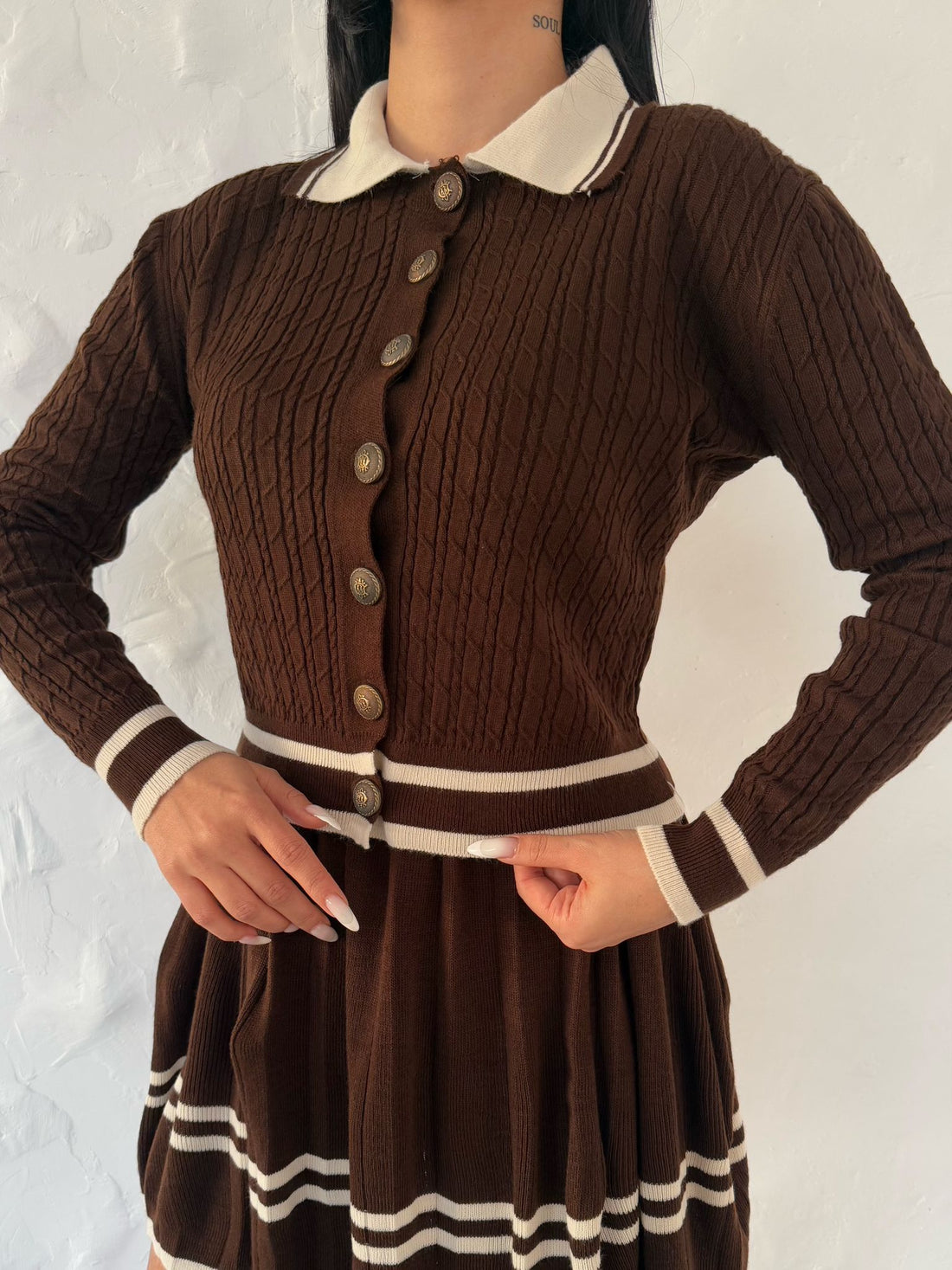 Ensembles gilet et jupe Vintage marron - Élégance Rétro