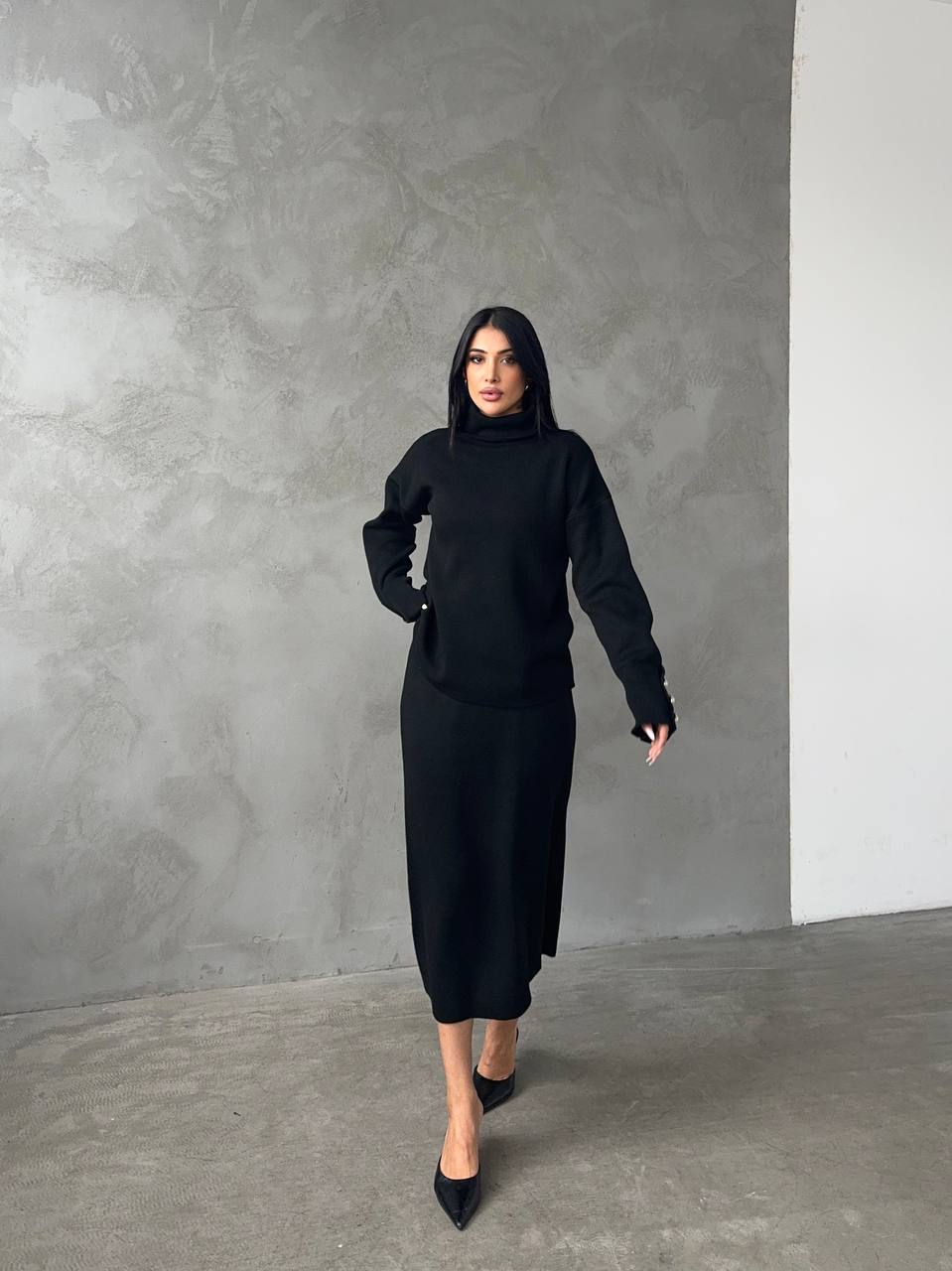 Ensemble Pull & Jupe Tricot Noir - Élégance Minimaliste