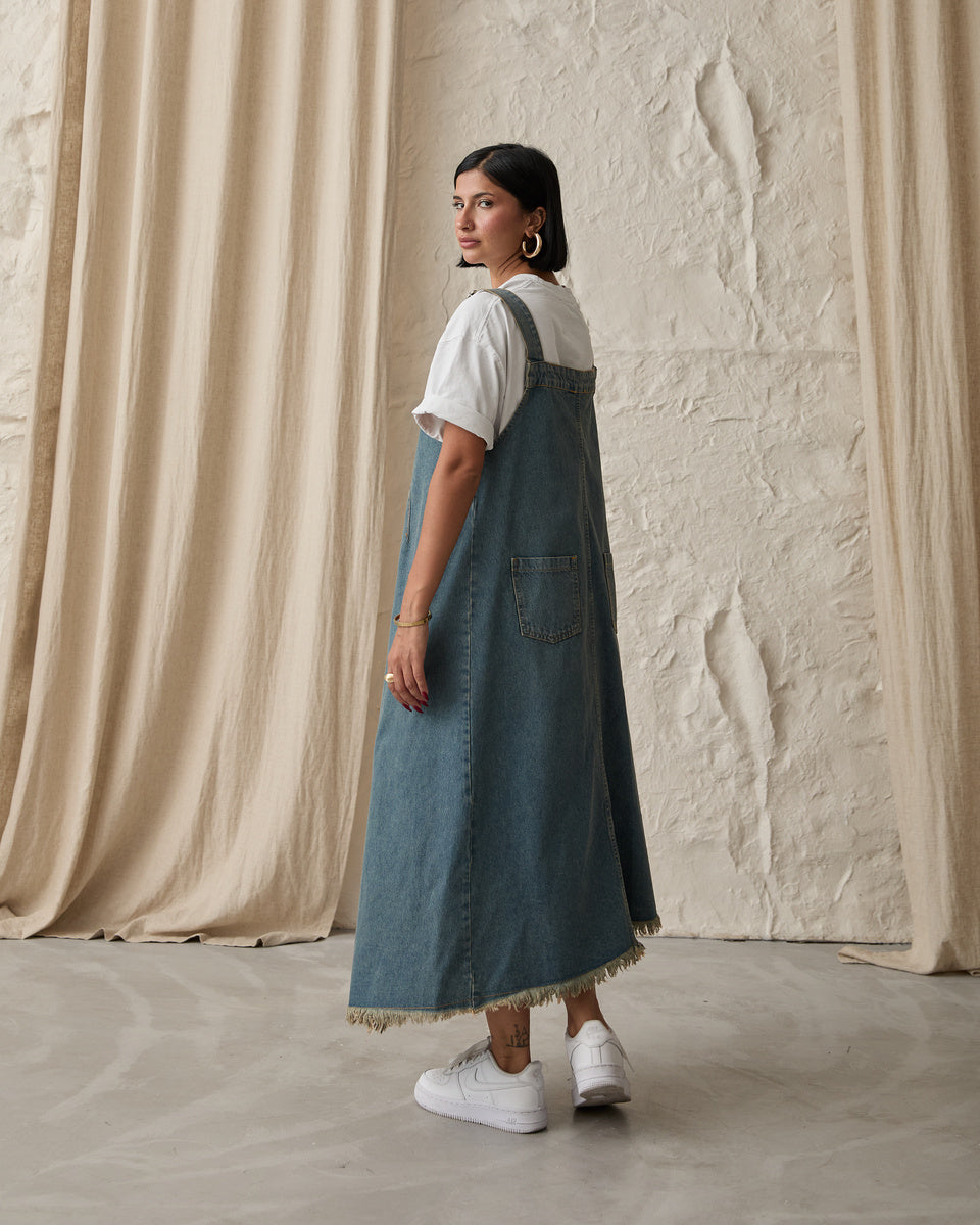 Robe longue Evasé Denim A Brettelles