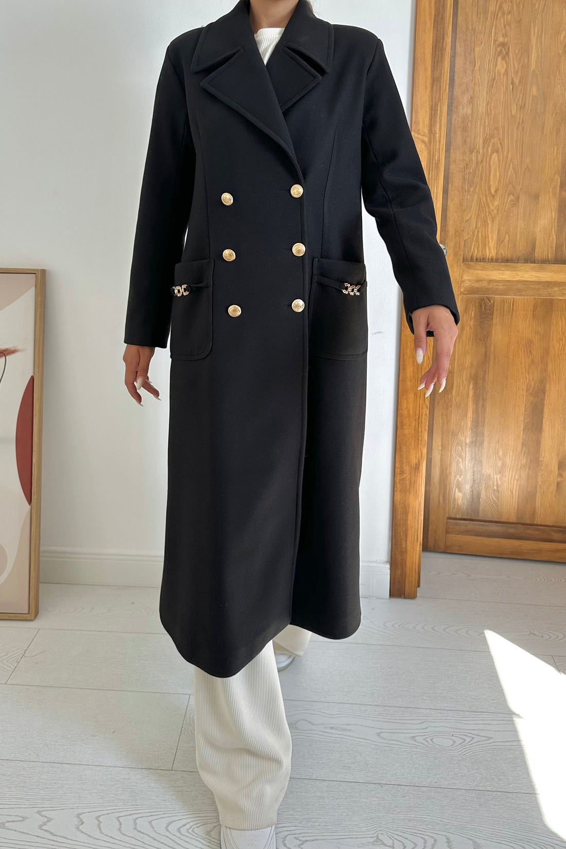 Manteau long Avec Col à Rabat