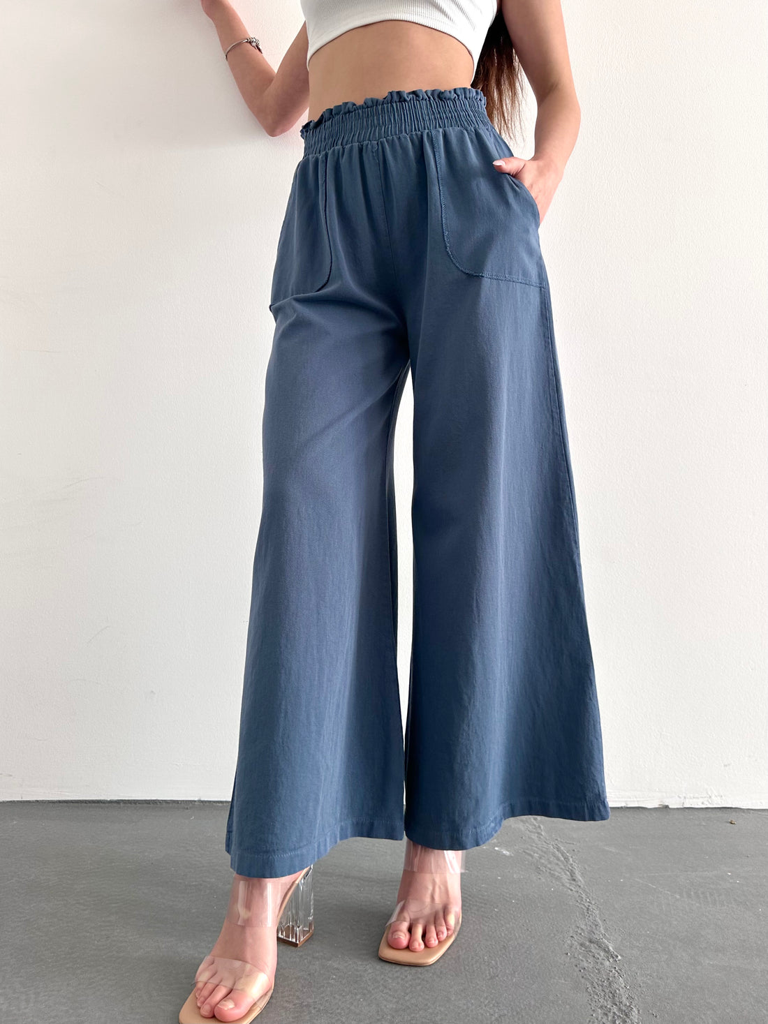 Pantalon Ample Tissu Gabardine avec élastique à la taille